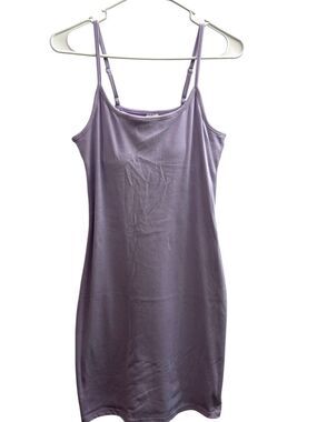 Real Essentials Women Spaghetti Strap Ribbed Tank Mini Dress Built-In Bra Medium